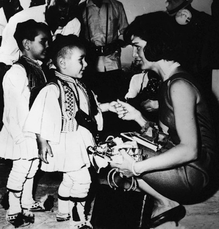 The First Lady chatting with junior evzones
