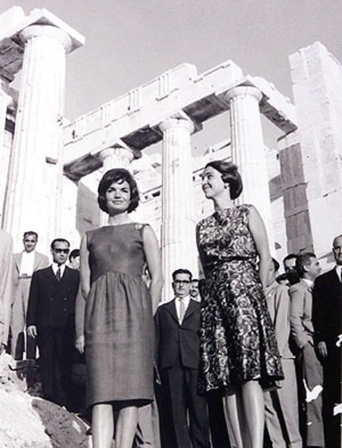 First Lady Jacqueline Kennedy and first Lady Amalia Karamanlis, where she famously expressed her desire to see the Parthenon Marbles returned to Greece
