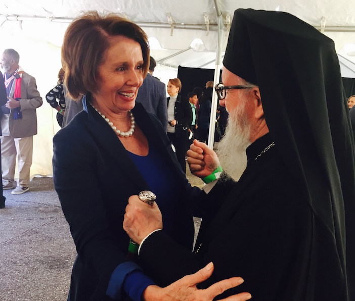 Former House Speaker Nancy Pelosi and Archbishop Demetrios