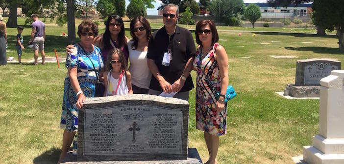 The Manos family from Chicago visited and paid tribute to their great uncle, whose name appears upon a tombstone dedicated to Cretans who died in the Castle Gate Mine Explosion in 1924.