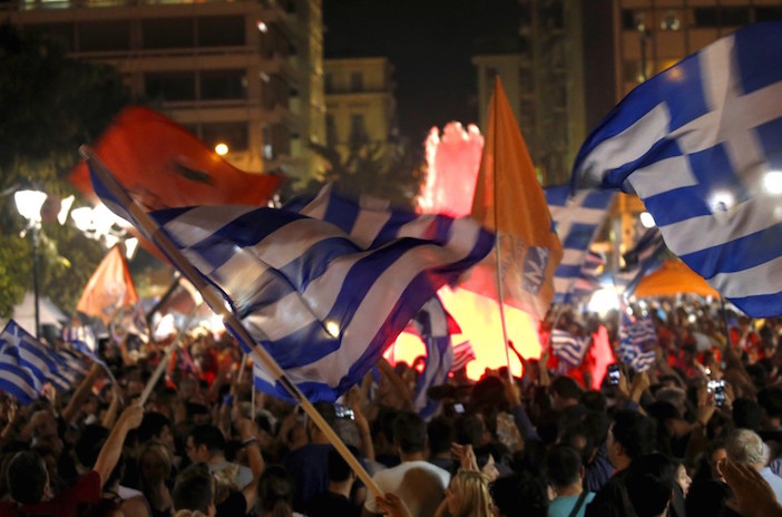 Celebration in Syntagma continues well into the night