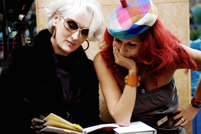 On the set of Devil Wears Prada with Meryl Streep. Patricia was nominated for an Oscar for her work on the film.