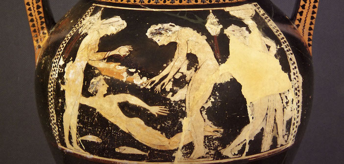 Women diving and swimming on a vase