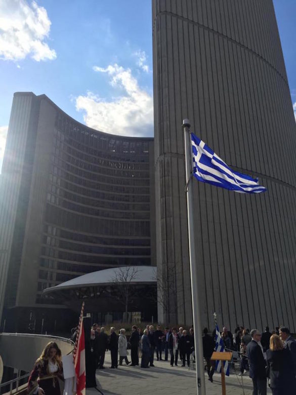 Greek Flag on Prominent Display Above Toronto City Hall for Battle of Crete Commemoration