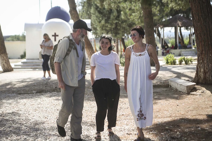 HBO Game of Thrones cast members Liam Cunningham, Maisie Williams & Lena Headey visiting IRC programs at Diavata refugee site in northern Greece. Photo: Tara Todras-Whitehill/IRC