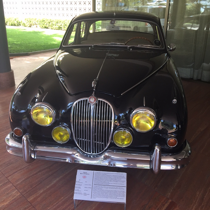 One of many vintage cars on display on the grounds of the Astir Palace