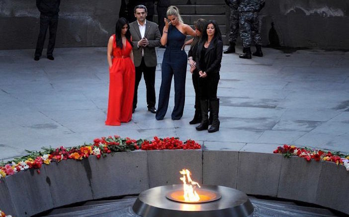 The Kardashian family in Armenia during centennial commemorations of the Armenian genocide. 