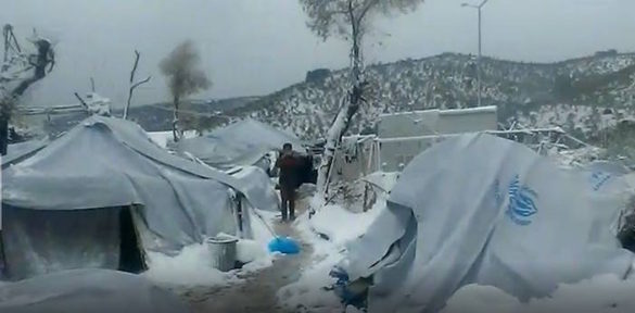 Greek Navy Sends Vessel to Temporarily House Freezing Refugees on Lesvos