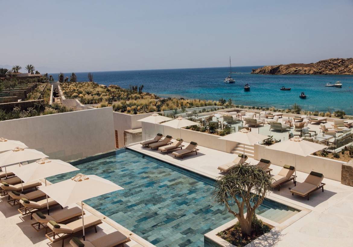 Fouquet’s Mykonos overlooking Paraga Bay