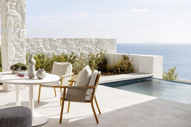 Four Seasons Hotel Mykonos overlooking the Aegean Sea