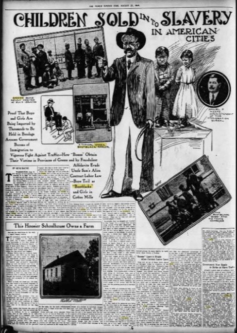 Full-page 1911 newspaper feature headlined Children Sold Into Slavery in American Cities