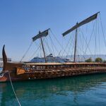 Olympias, the full-scale reconstruction of an ancient Greek trireme, under oar