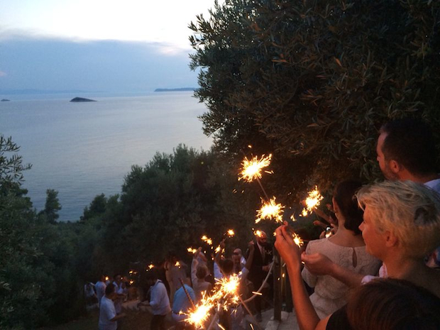 Guests celebrate with sparklers