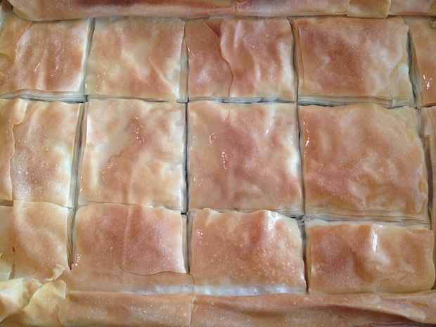 scored spanakopita for quick easy serving